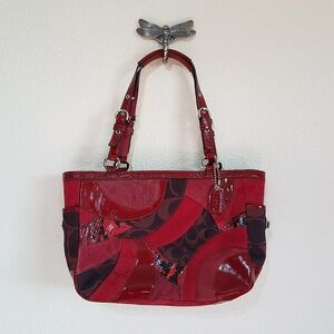 COACH F14004 Gallery Tote Vintage Leather Signature Jacquard Patchwork